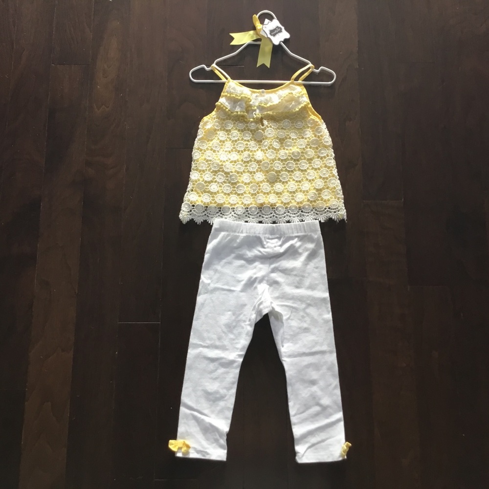 MUDPIE yellow Crochet tunic Legging set 12-18 mos - Picture 5 of 8